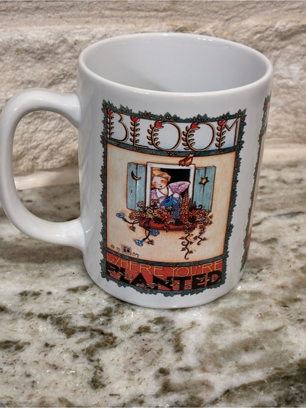 Mary Engelbreit White Mug with Colorful Fairy Window Illustration Bloom